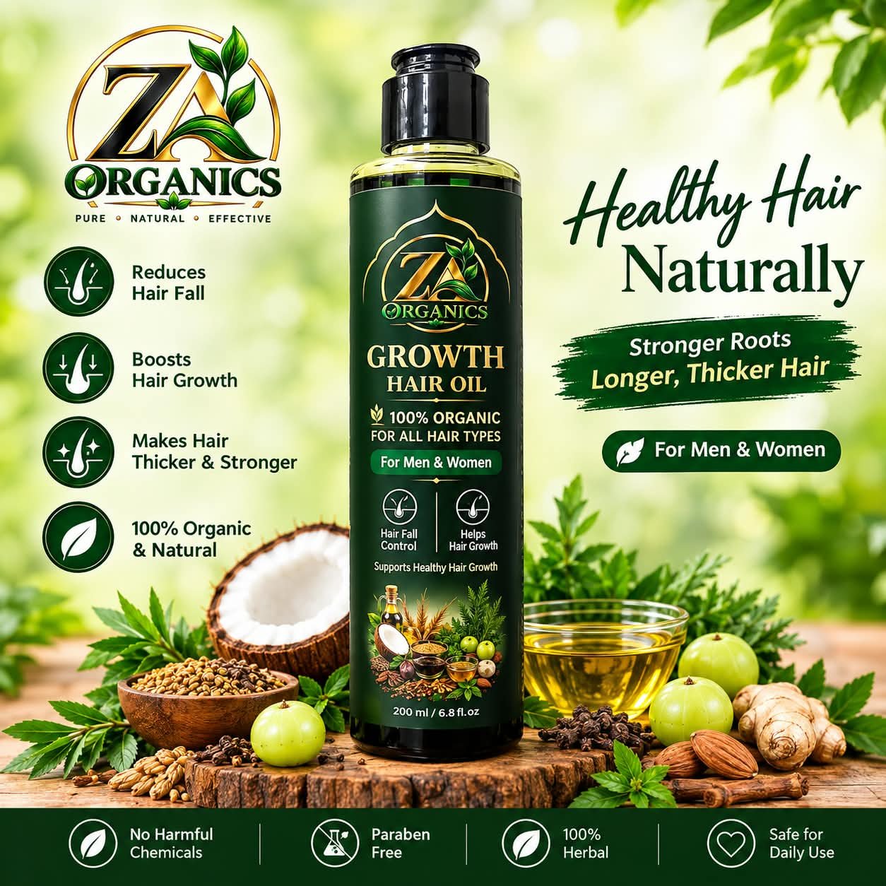 ZA Organics Growth Hair Oil with natural herbs